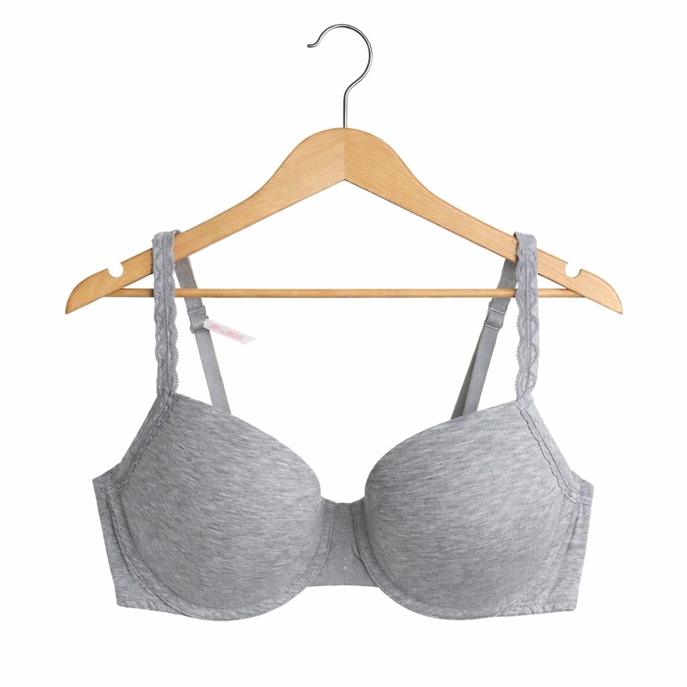 PINK Victoria’s Secret T Shirt Demi Bra 34D Heather Gray Lace Strap NWT